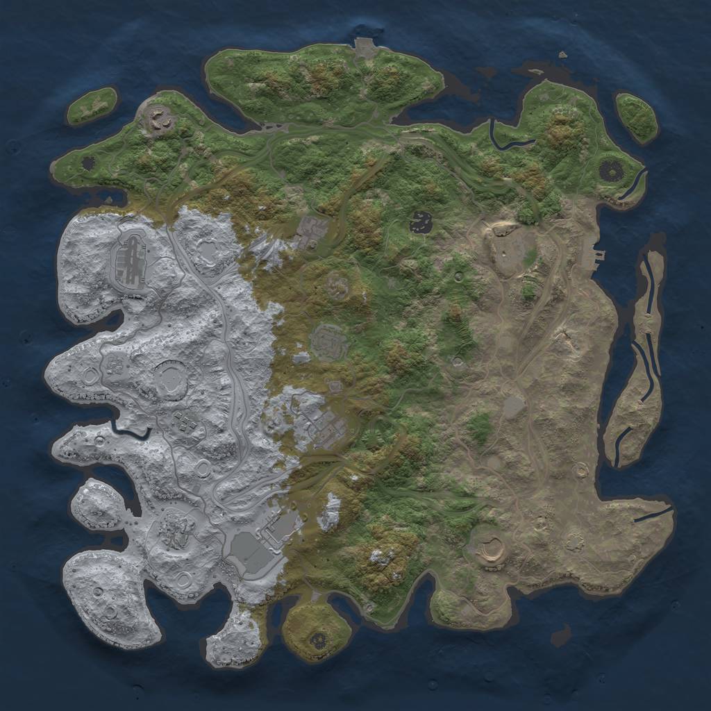 Rust Map: Procedural Map, Size: 4500, Seed: 1213487261, 18 Monuments