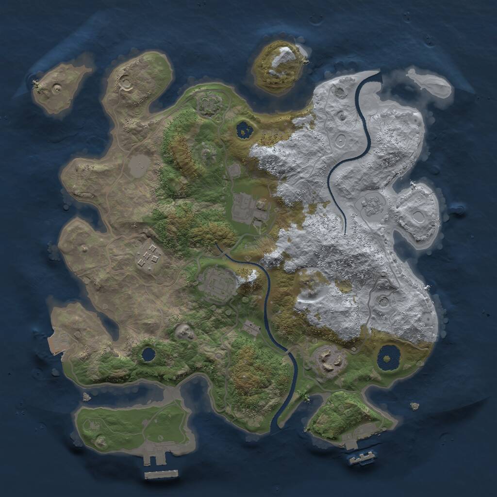 Rust Map: Procedural Map, Size: 3000, Seed: 2388575, 10 Monuments