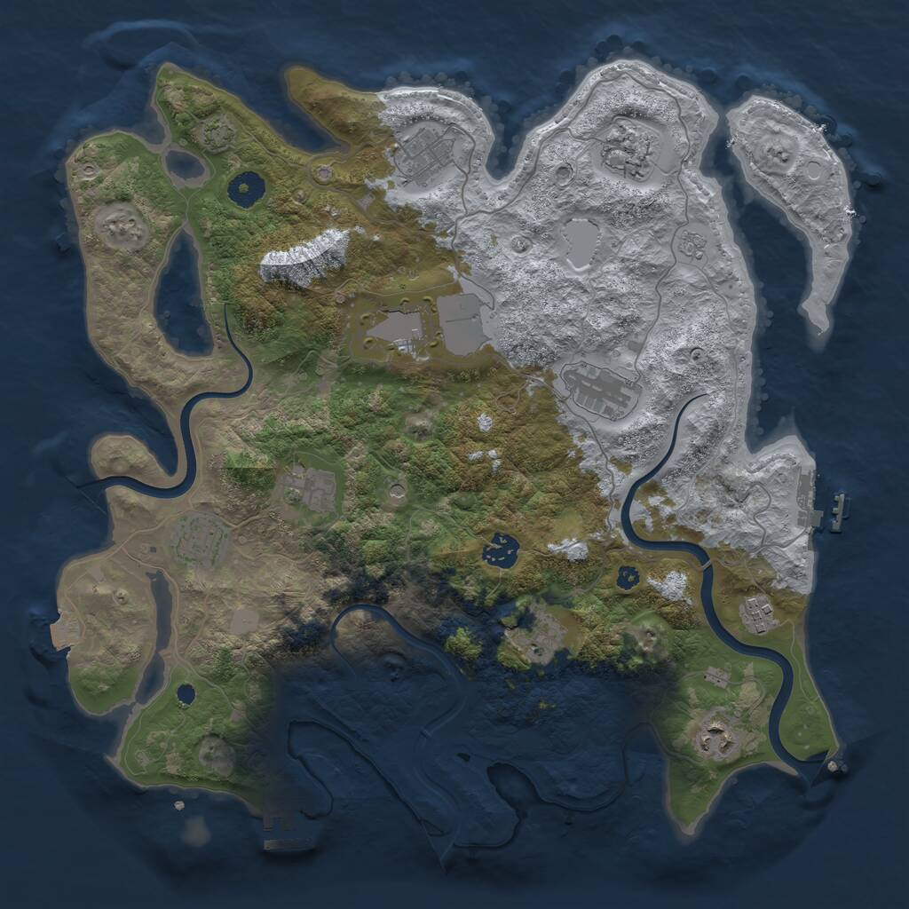 Rust Map: Procedural Map, Size: 3850, Seed: 209283502, 16 Monuments