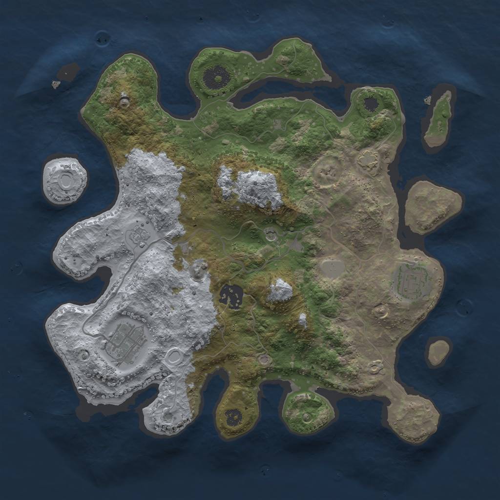 Rust Map: Procedural Map, Size: 3000, Seed: 65734, 9 Monuments