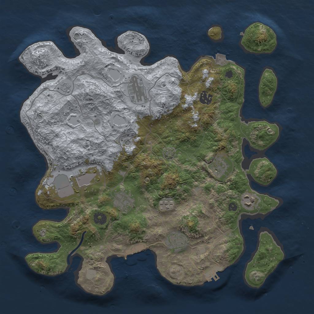 Rust Map: Procedural Map, Size: 3600, Seed: 1025293784, 16 Monuments