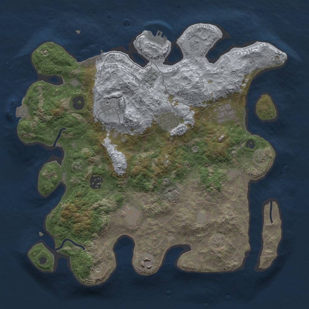 Rust Map: Procedural Map, Size: 3454, Seed: 1, 15 Monuments