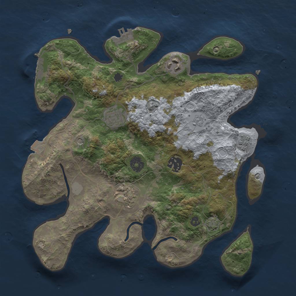 Rust Map: Procedural Map, Size: 3000, Seed: 3456789, 13 Monuments