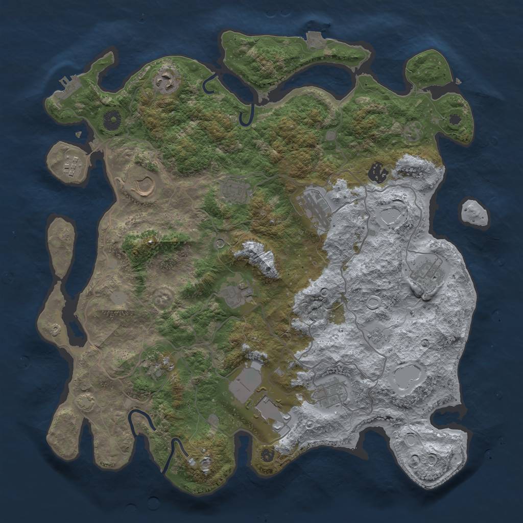 Rust Map: Procedural Map, Size: 4000, Seed: 743211370, 18 Monuments