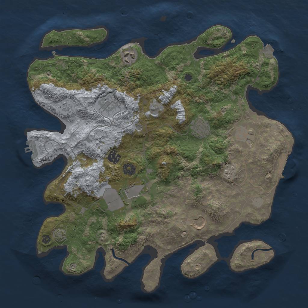 Rust Map: Procedural Map, Size: 3600, Seed: 2591399, 16 Monuments
