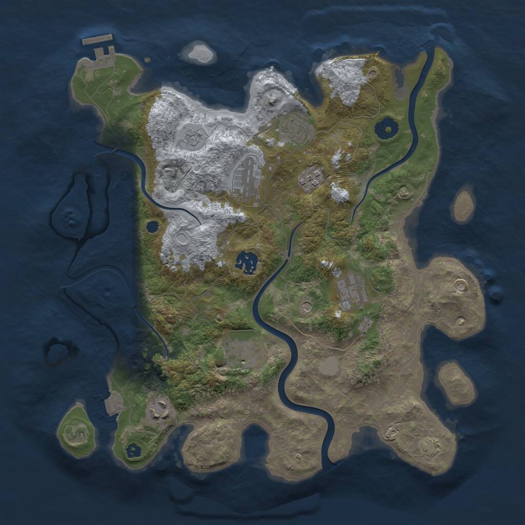 Rust Map: Procedural Map, Size: 3499, Seed: 94339530, 12 Monuments