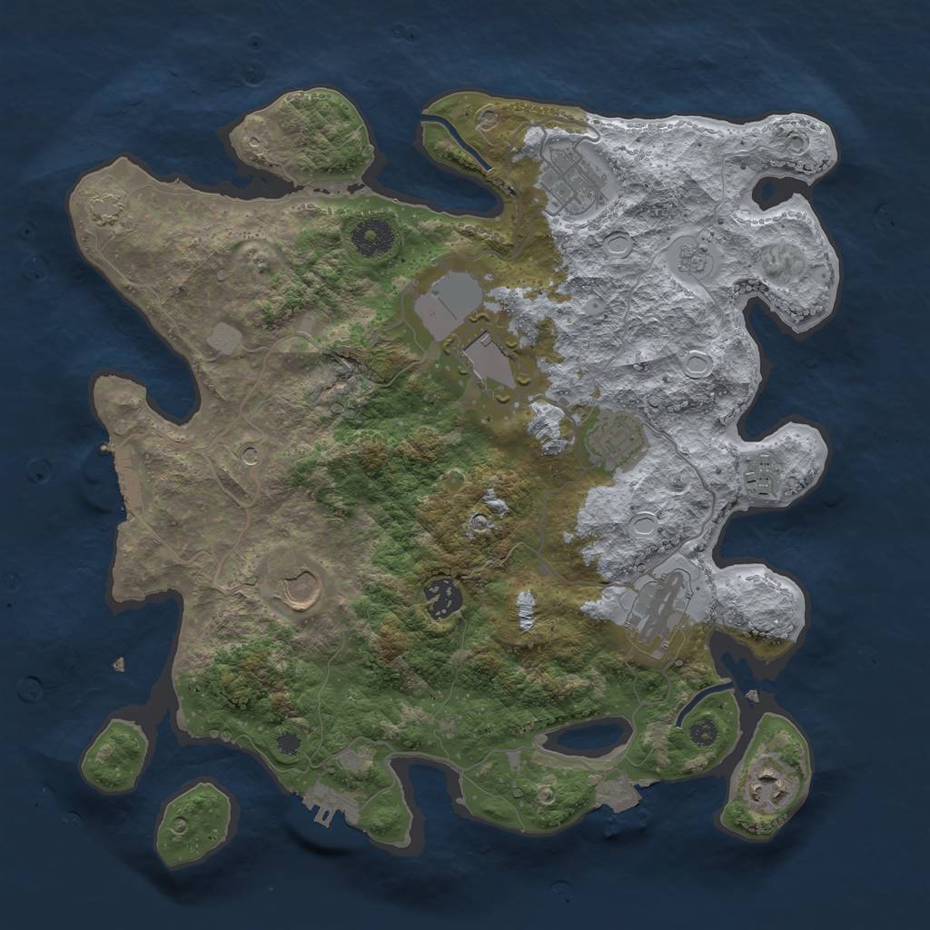 Rust Map: Procedural Map, Size: 3500, Seed: 69161829, 16 Monuments
