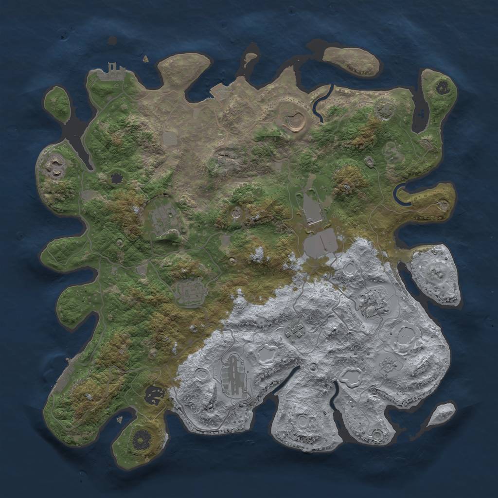 Rust Map: Procedural Map, Size: 3800, Seed: 45612827, 17 Monuments