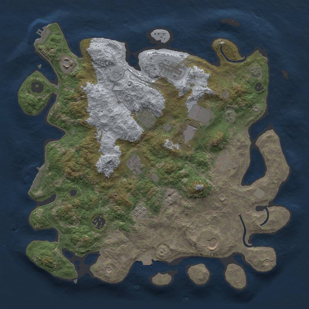 Rust Map: Procedural Map, Size: 3750, Seed: 909765404, 17 Monuments