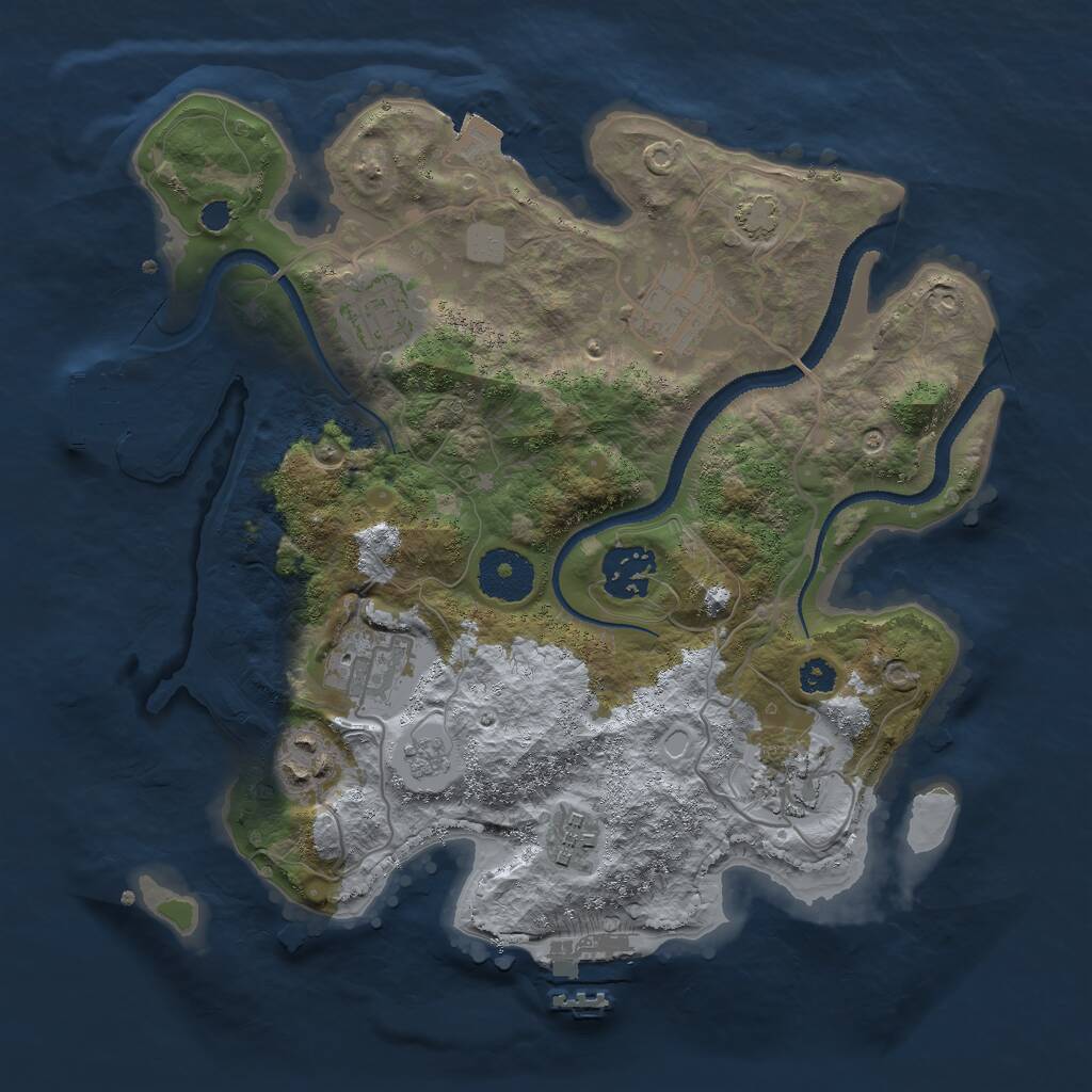 Rust Map: Procedural Map, Size: 3000, Seed: 3672, 12 Monuments