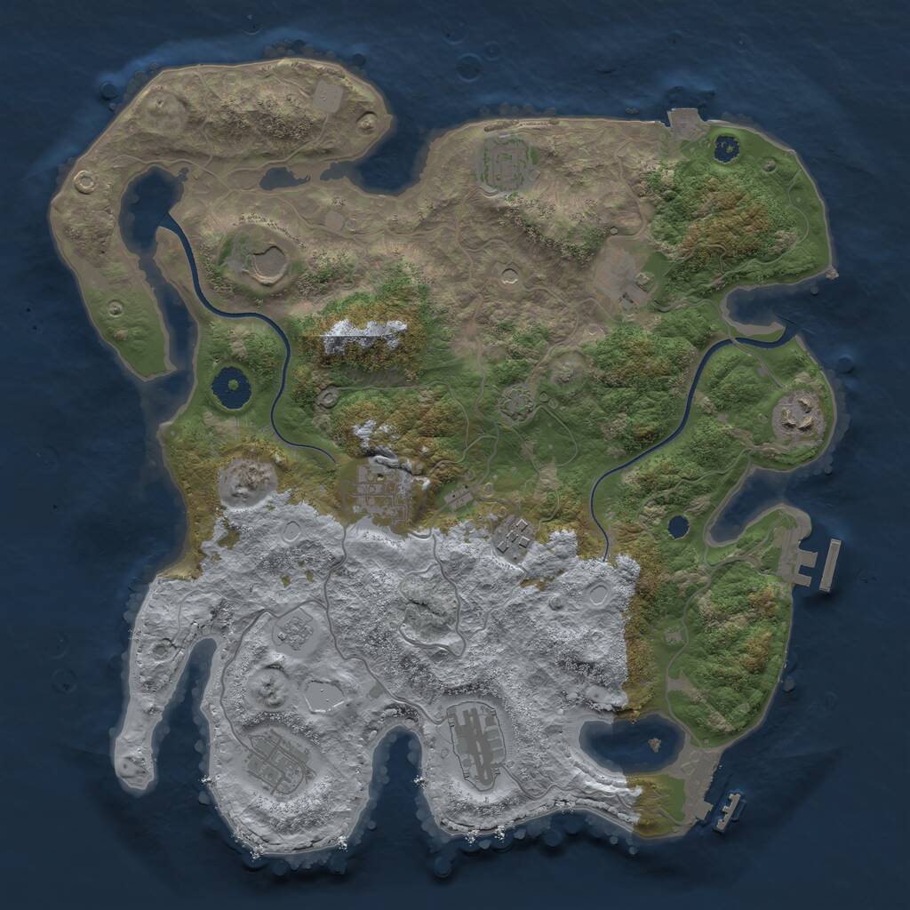 Rust Map: Procedural Map, Size: 3500, Seed: 604685557, 14 Monuments