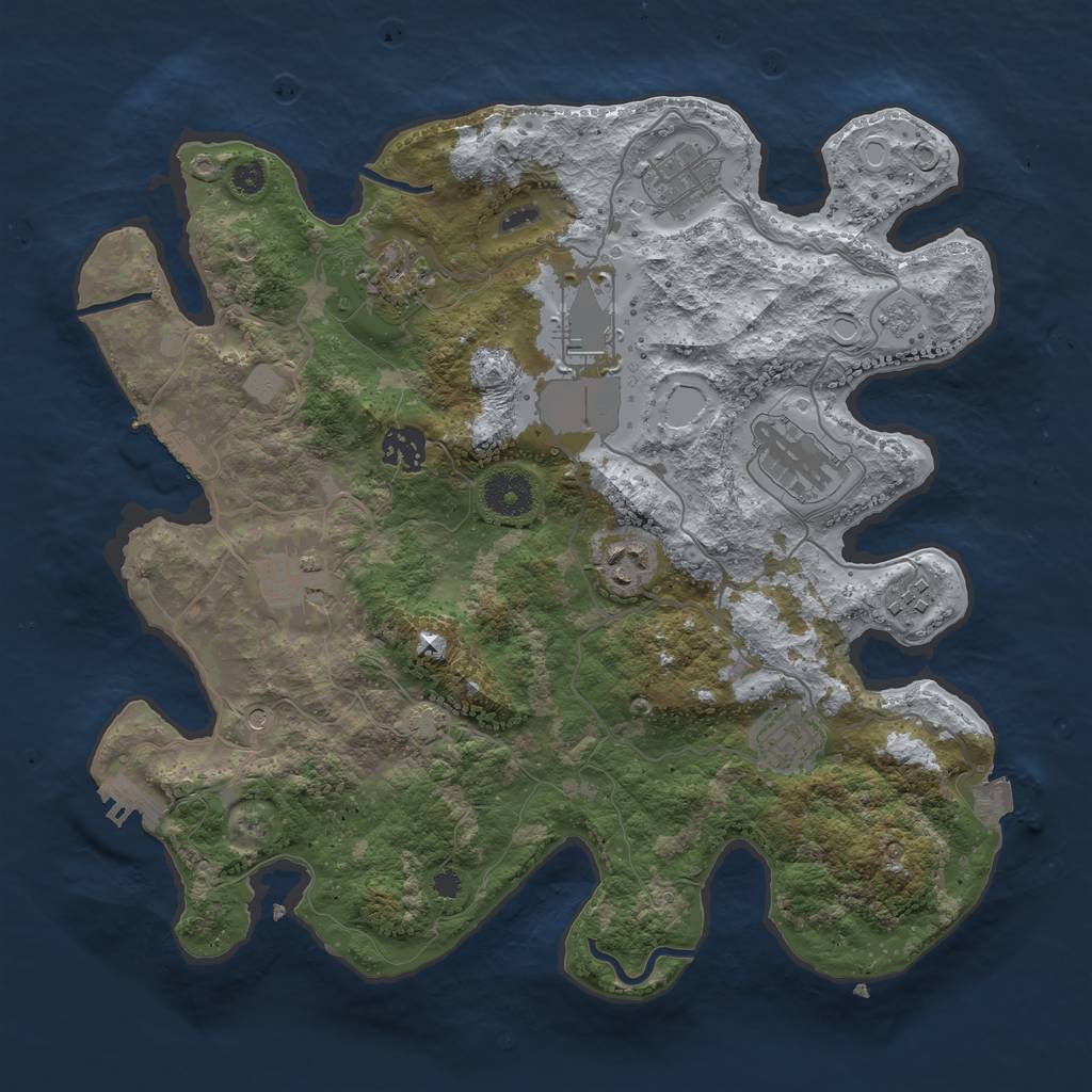 Rust Map: Procedural Map, Size: 3500, Seed: 1133664600, 17 Monuments