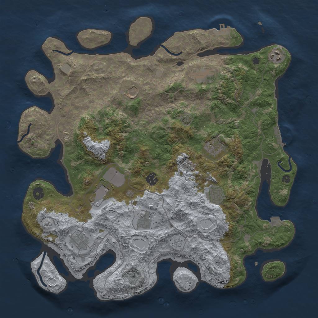 Rust Map: Procedural Map, Size: 4000, Seed: 2145332590, 18 Monuments