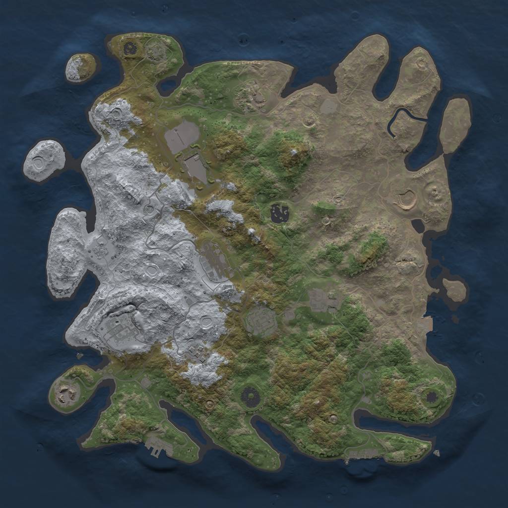 Rust Map: Procedural Map, Size: 3850, Seed: 90747071, 18 Monuments