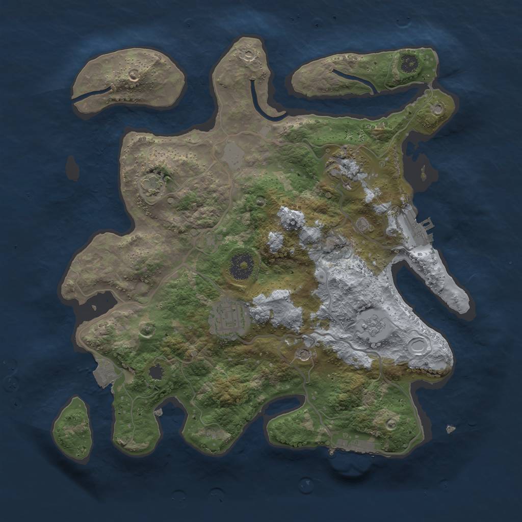 Rust Map: Procedural Map, Size: 3000, Seed: 21457, 10 Monuments