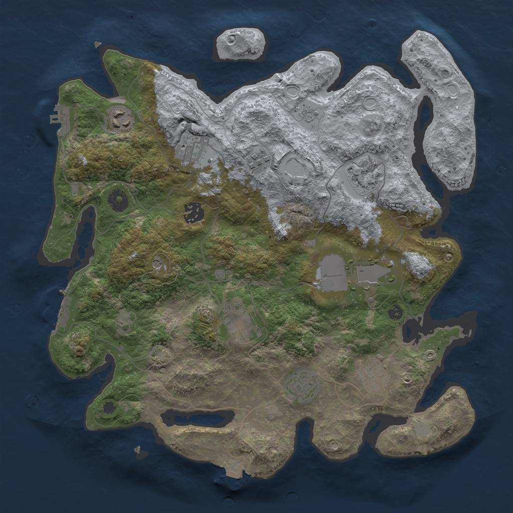 Rust Map: Procedural Map, Size: 3600, Seed: 1275938040, 17 Monuments