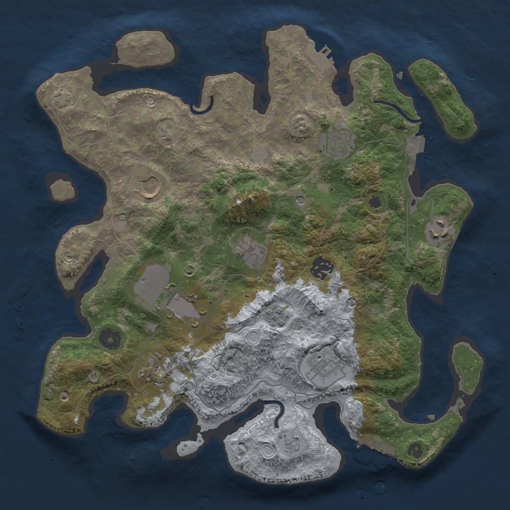 Rust Map: Procedural Map, Size: 3500, Seed: 1043037932, 17 Monuments