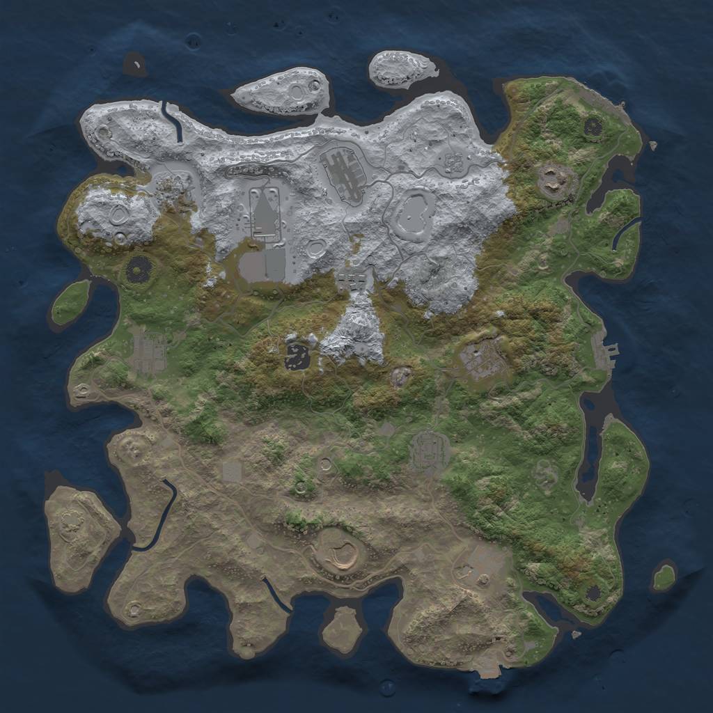 Rust Map: Procedural Map, Size: 3950, Seed: 30183550, 19 Monuments