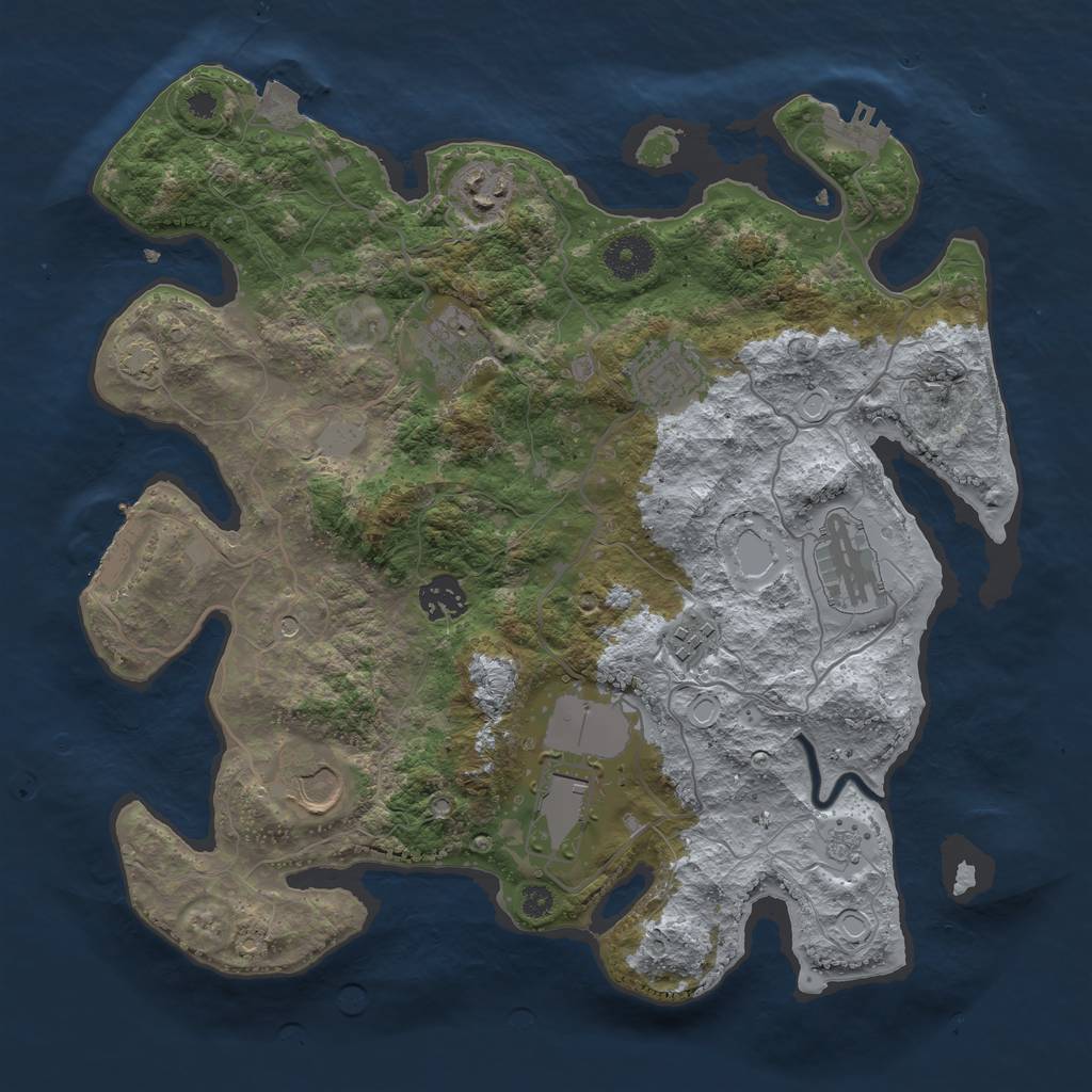 Rust Map: Procedural Map, Size: 3500, Seed: 2036620373, 16 Monuments