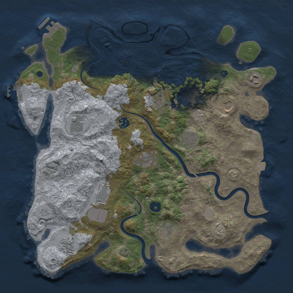 Rust Map: Procedural Map, Size: 3950, Seed: 103087872, 17 Monuments