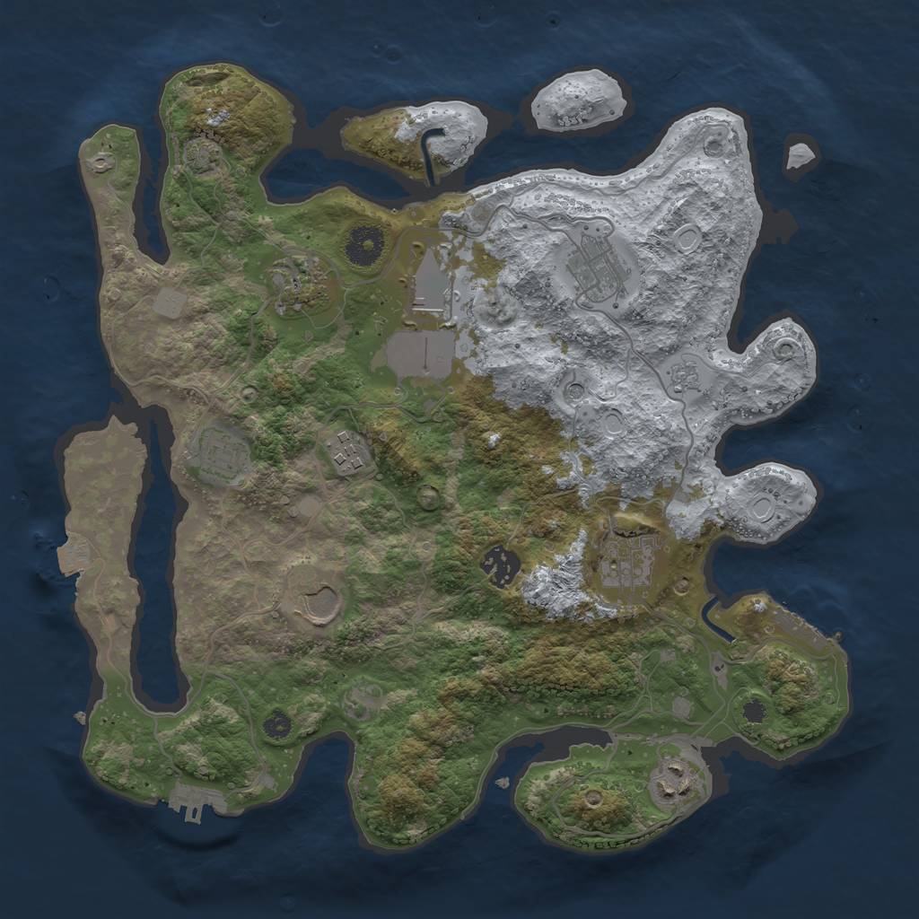 Rust Map: Procedural Map, Size: 3500, Seed: 1864795053, 17 Monuments