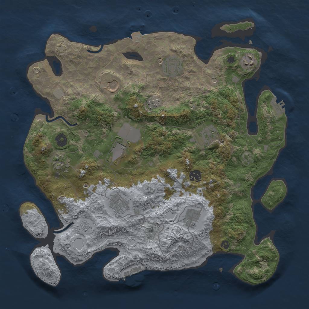 Rust Map: Procedural Map, Size: 3750, Seed: 1129789239, 18 Monuments