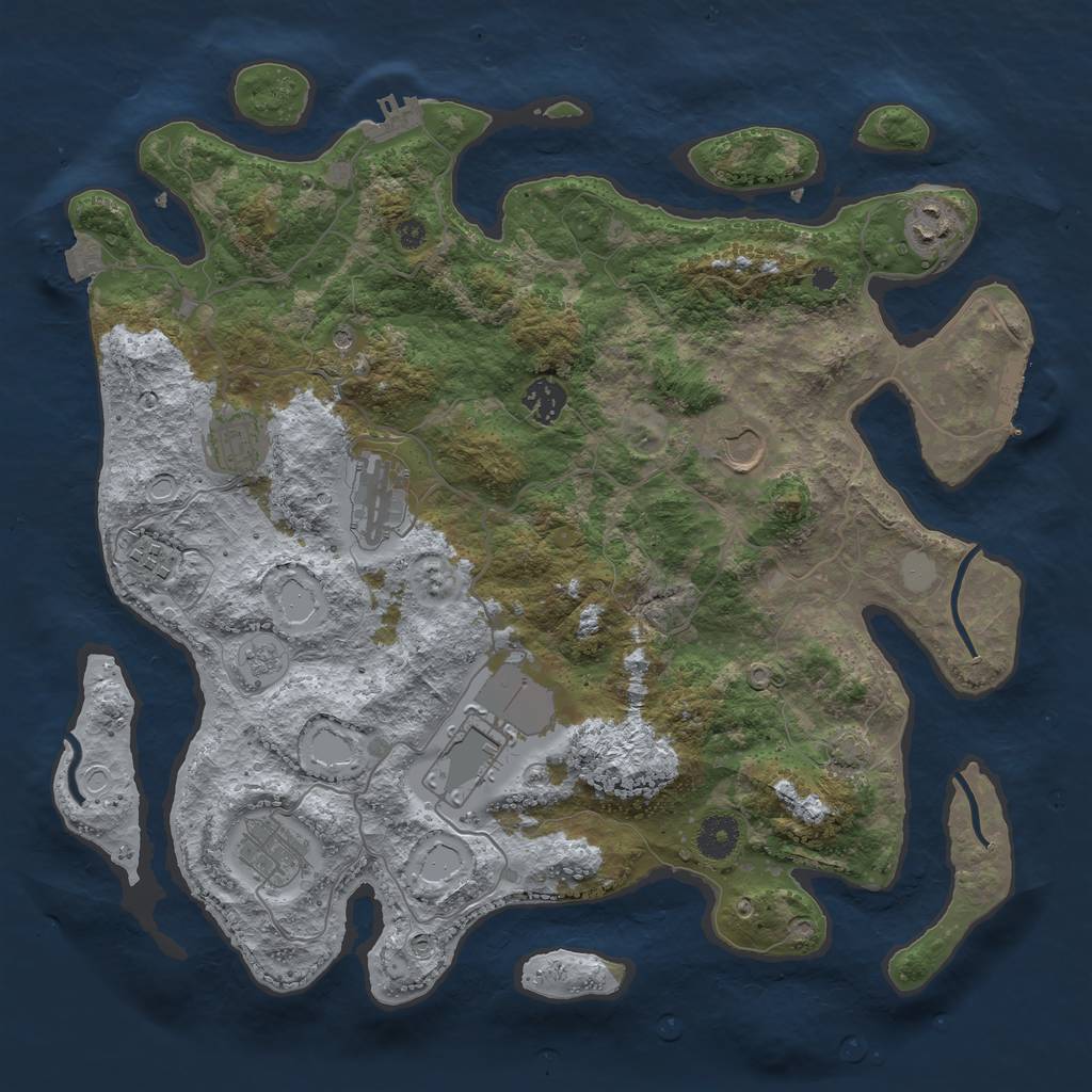 Rust Map: Procedural Map, Size: 3800, Seed: 20093413, 16 Monuments