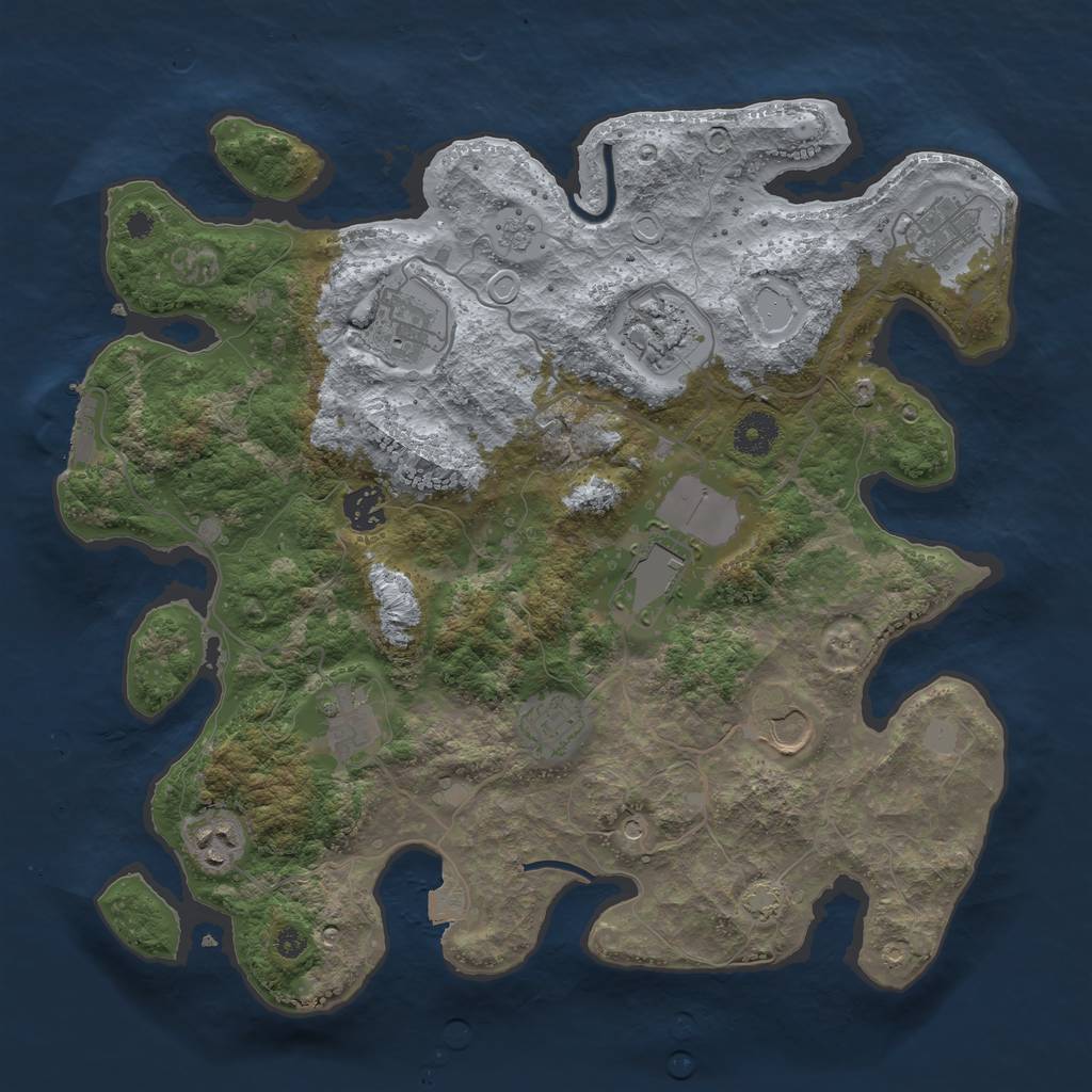 Rust Map: Procedural Map, Size: 3677, Seed: 1, 16 Monuments