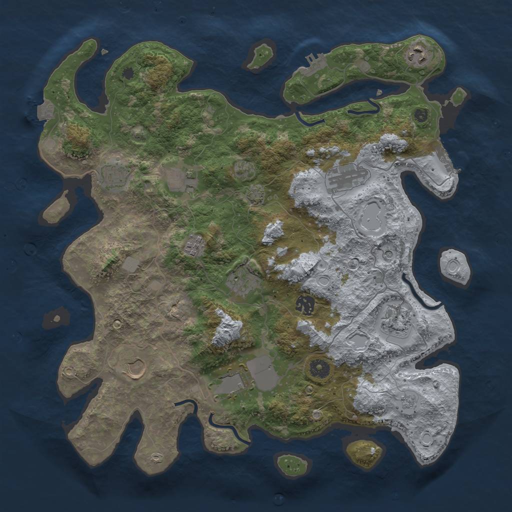 Rust Map: Procedural Map, Size: 3850, Seed: 34031824, 18 Monuments
