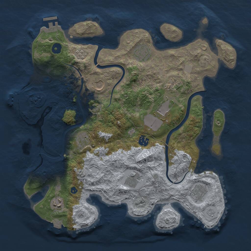 Rust Map: Procedural Map, Size: 3650, Seed: 635671261, 16 Monuments