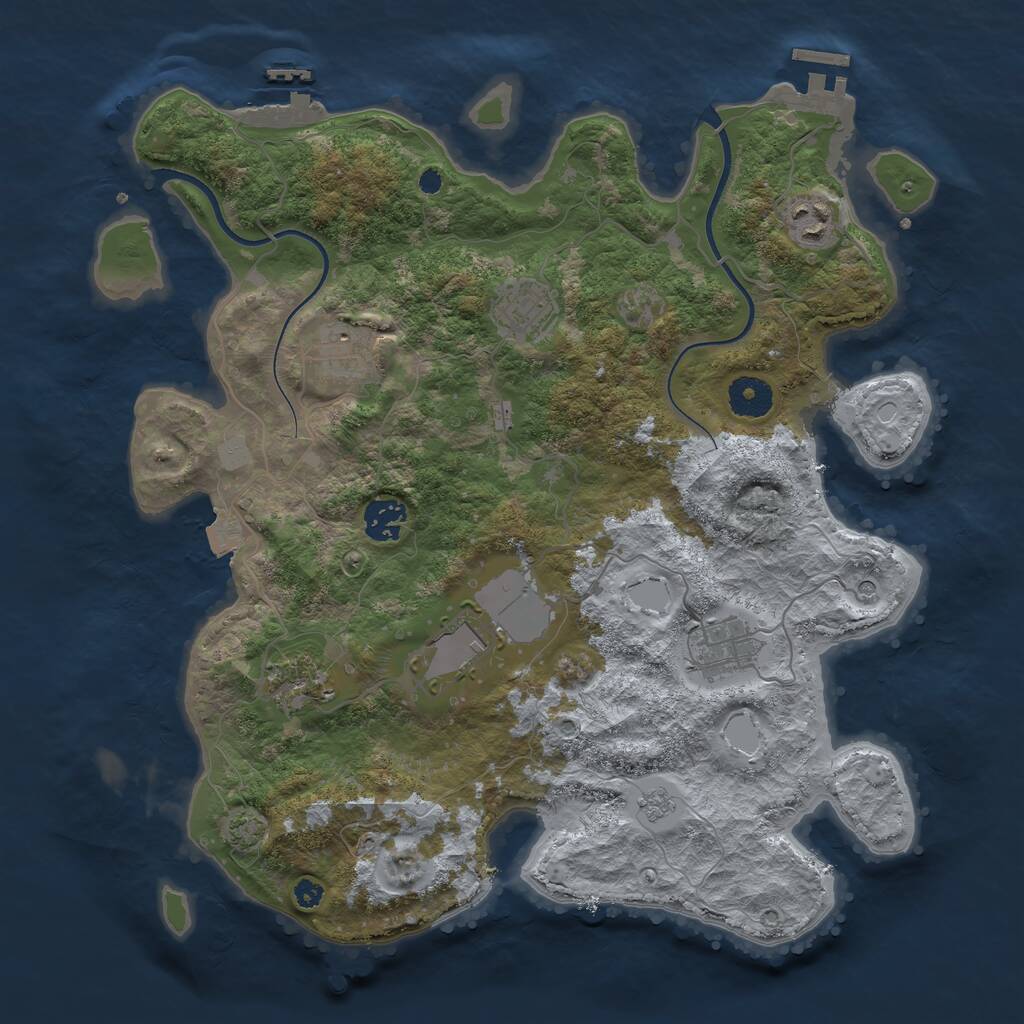 Rust Map: Procedural Map, Size: 3600, Seed: 740637175, 13 Monuments