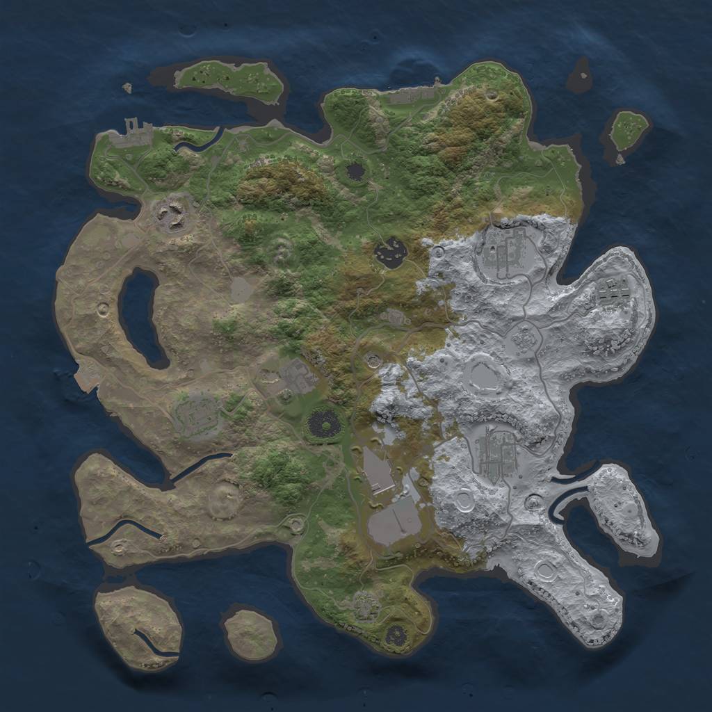 Rust Map: Procedural Map, Size: 3500, Seed: 877343540, 16 Monuments