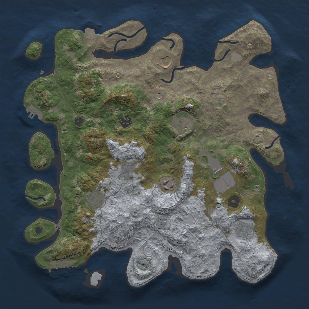 Rust Map: Procedural Map, Size: 3750, Seed: 2074304533, 17 Monuments