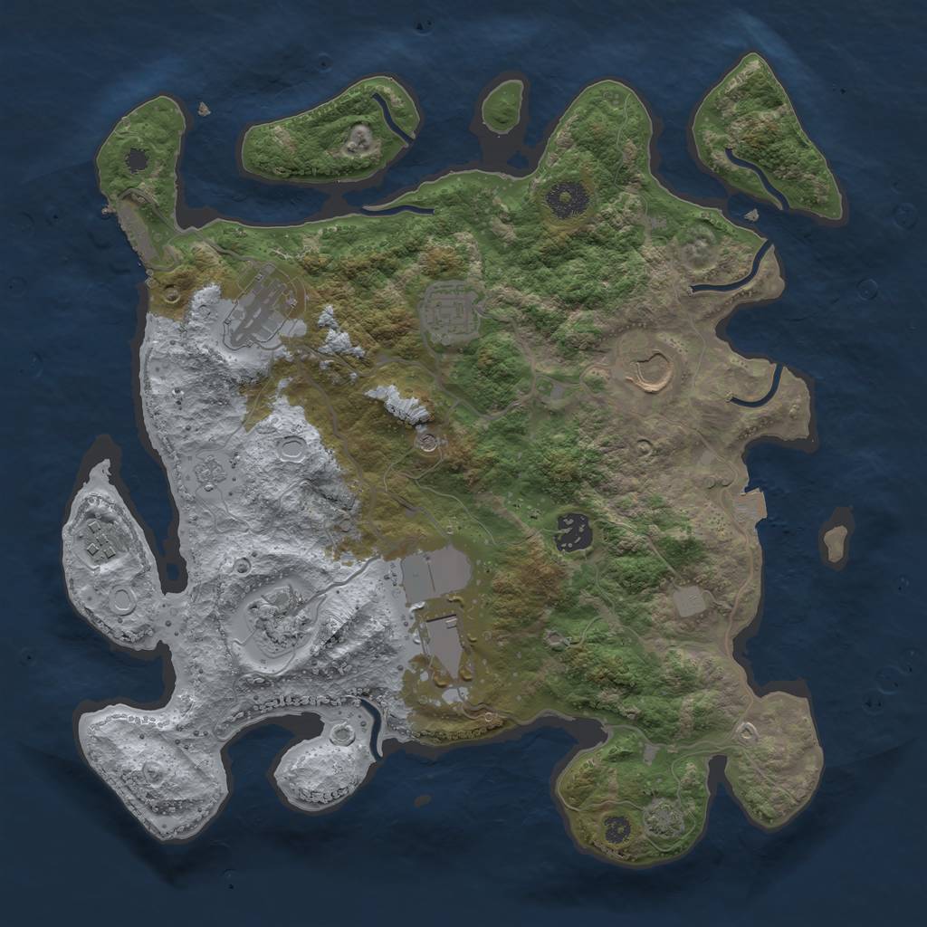 Rust Map: Procedural Map, Size: 3500, Seed: 123436043, 14 Monuments