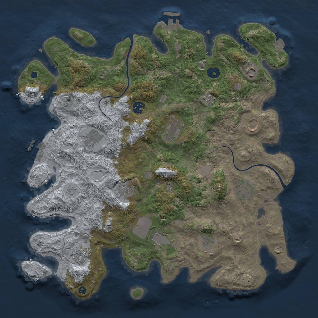 Rust Map: Procedural Map, Size: 3950, Seed: 24294223, 17 Monuments