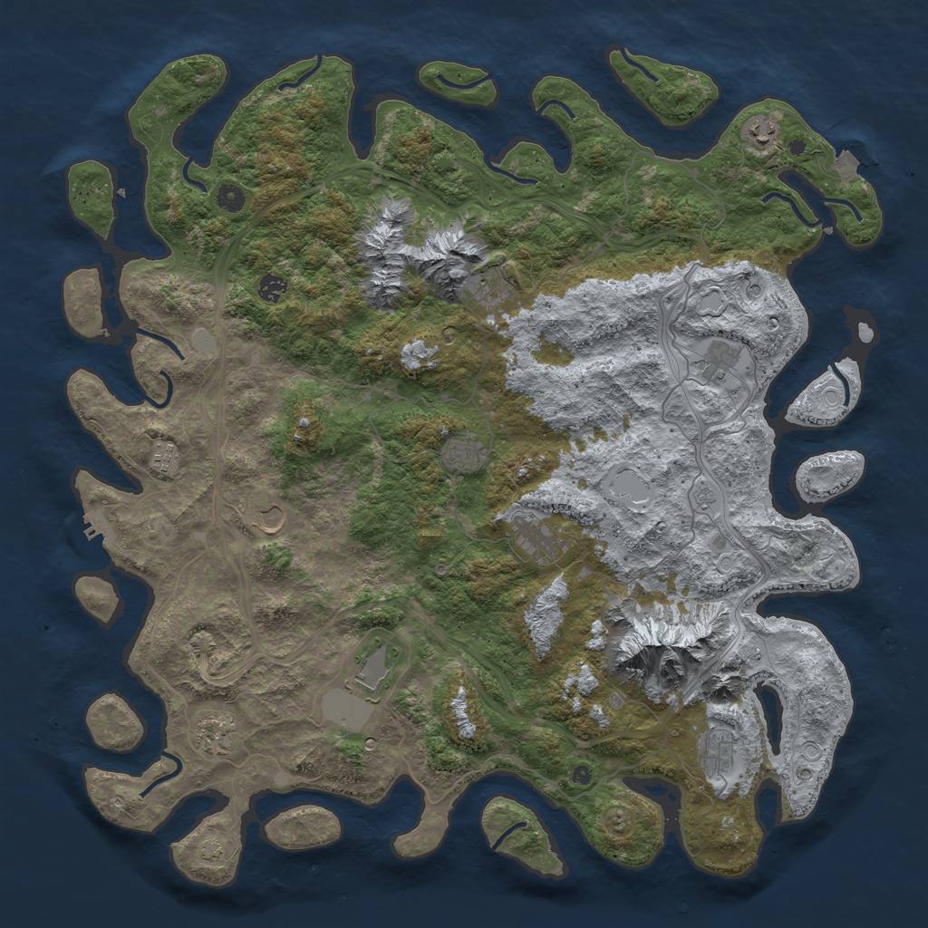 Rust Map: Procedural Map, Size: 5000, Seed: 720082808, 18 Monuments