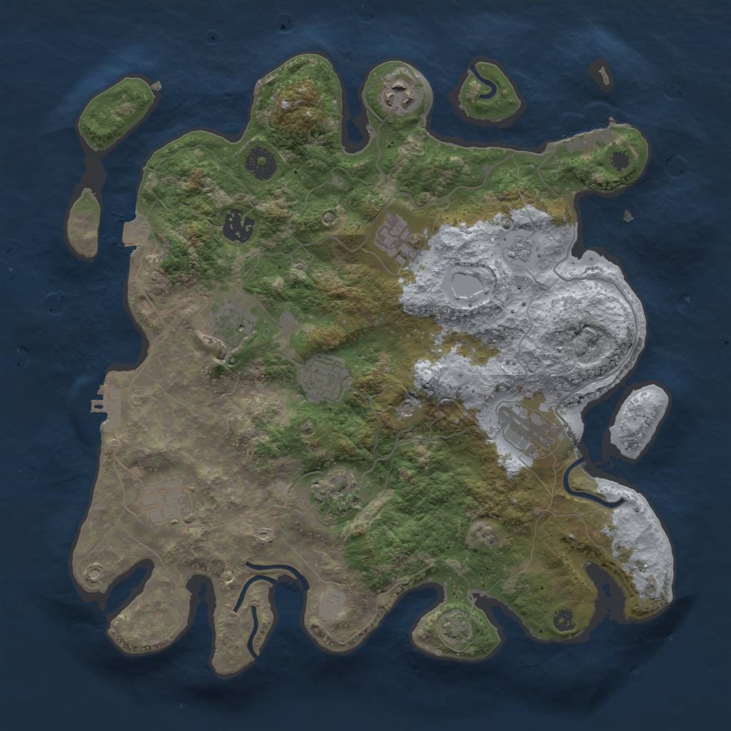 Rust Map: Procedural Map, Size: 3450, Seed: 57804901, 16 Monuments