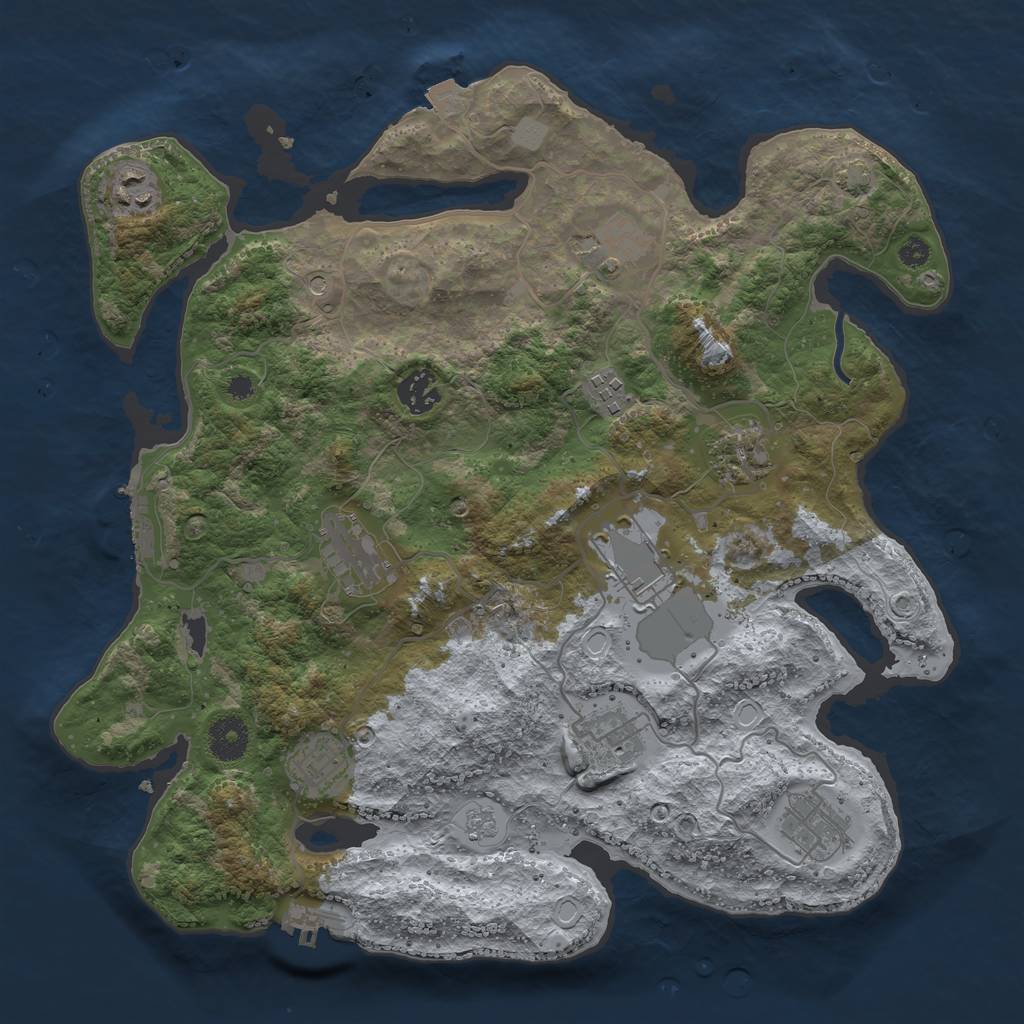 Rust Map: Procedural Map, Size: 3600, Seed: 12105, 18 Monuments