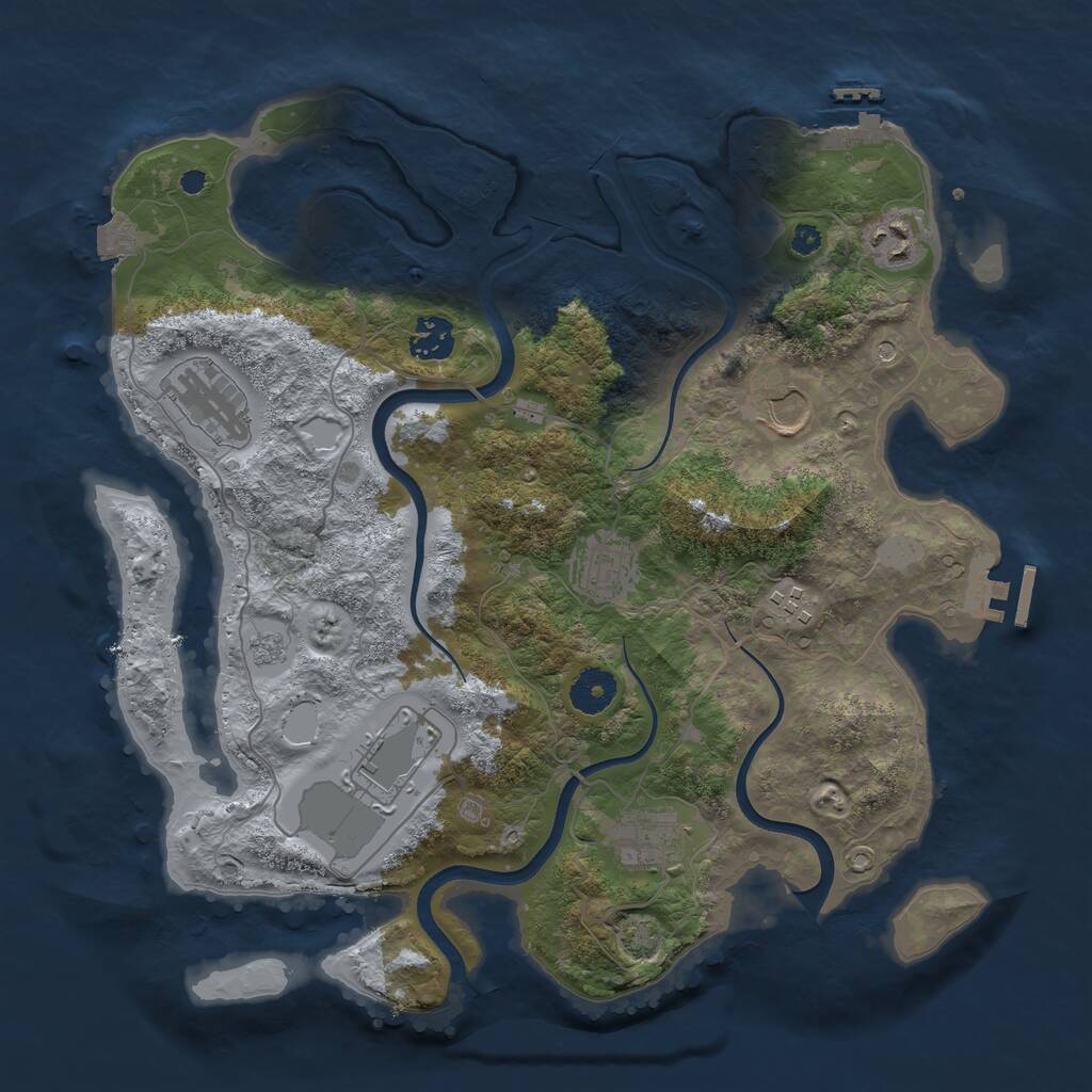 Rust Map: Procedural Map, Size: 3600, Seed: 2091216063, 14 Monuments