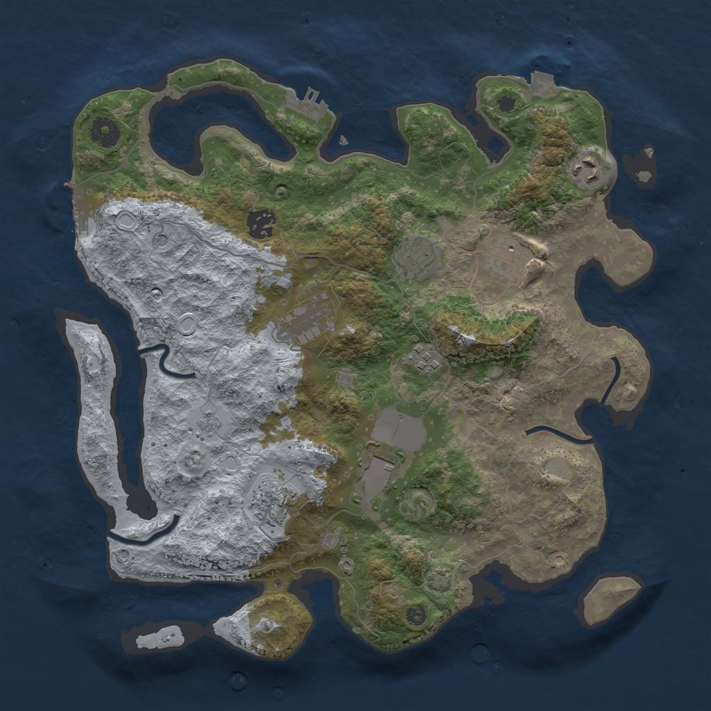 Rust Map: Procedural Map, Size: 3600, Seed: 2091216063, 16 Monuments