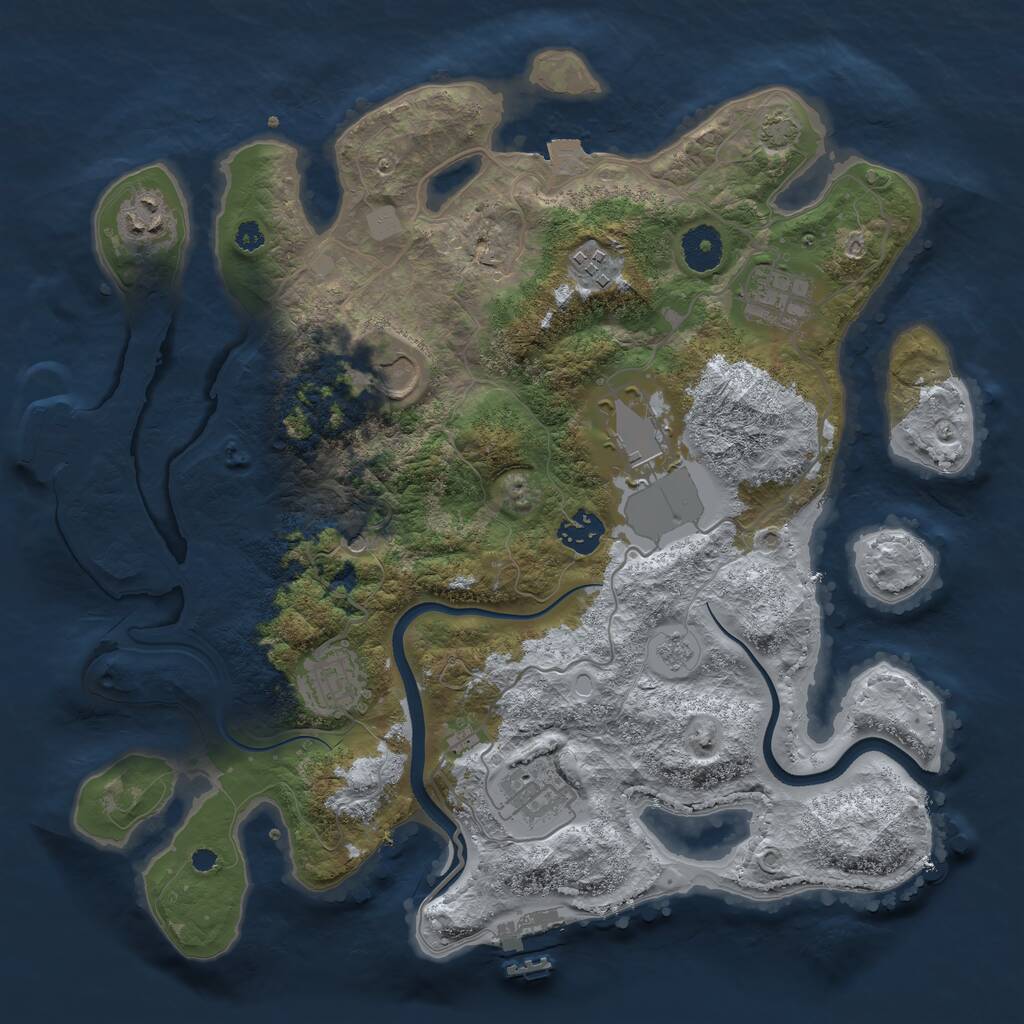 Rust Map: Procedural Map, Size: 3550, Seed: 30684623, 14 Monuments