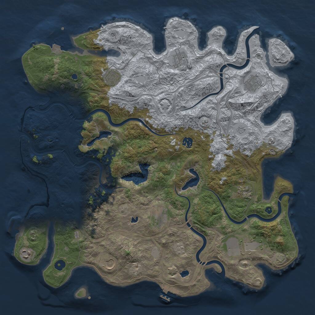 Rust Map: Procedural Map, Size: 4500, Seed: 696187543, 16 Monuments