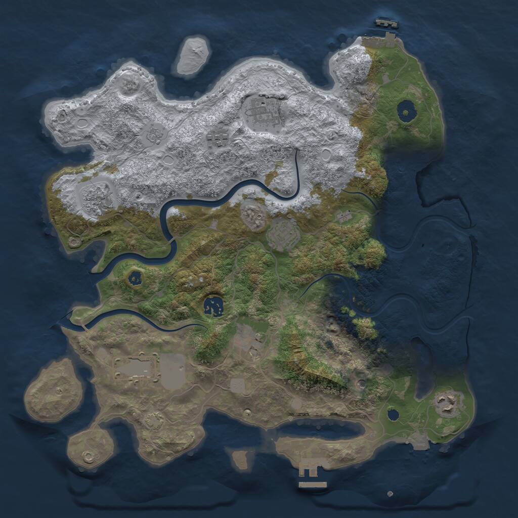 Rust Map: Procedural Map, Size: 3750, Seed: 688785070, 14 Monuments