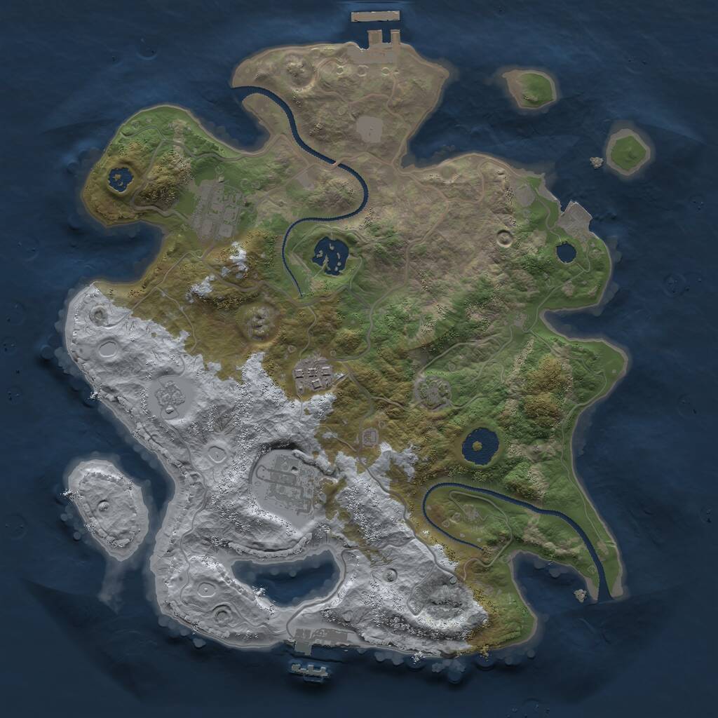 Rust Map: Procedural Map, Size: 3000, Seed: 667954526, 9 Monuments