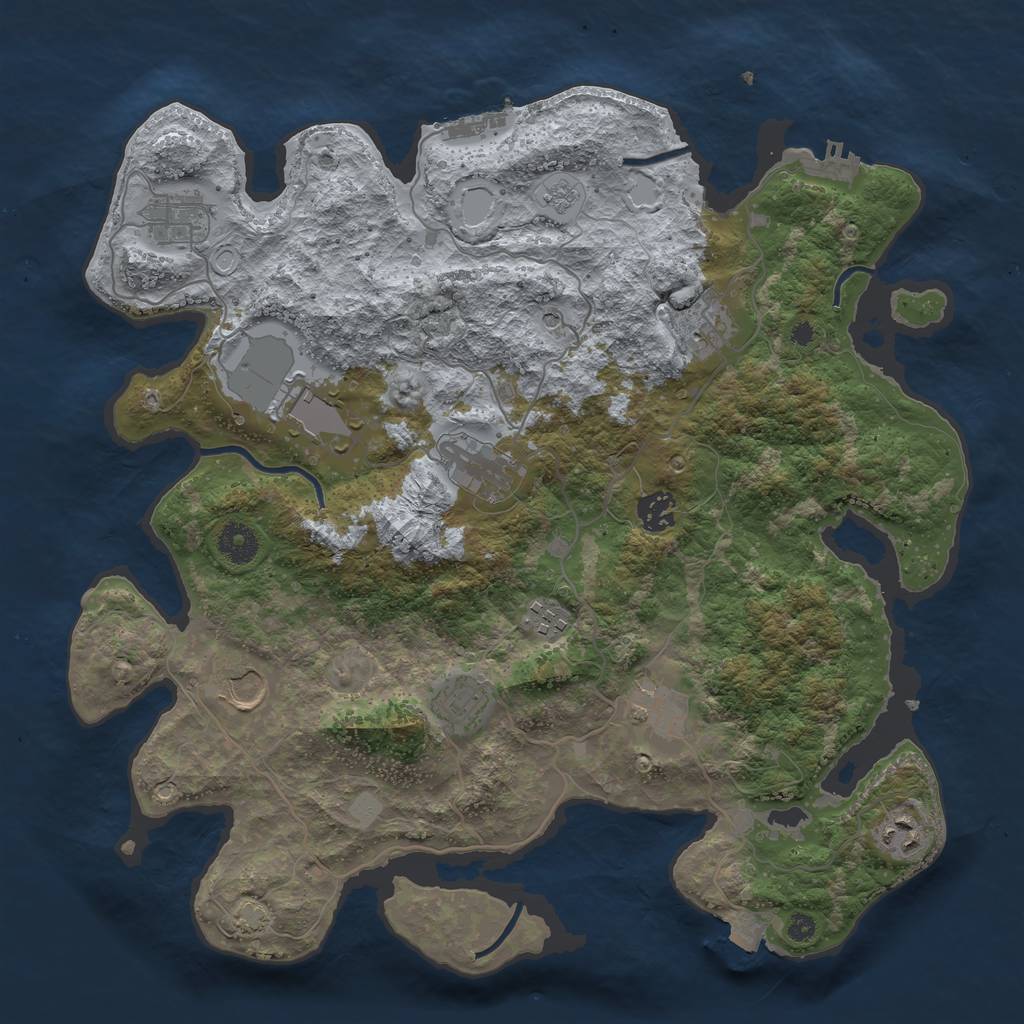 Rust Map: Procedural Map, Size: 3800, Seed: 1231470685, 18 Monuments