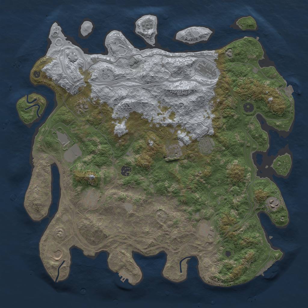 Rust Map: Procedural Map, Size: 4500, Seed: 1394129193, 19 Monuments