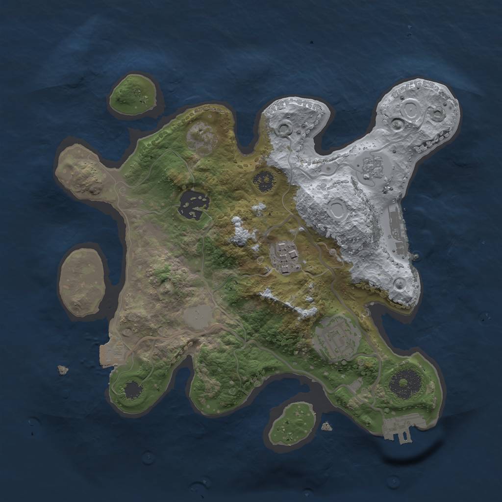 Rust Map: Procedural Map, Size: 2500, Seed: 1267195998, 9 Monuments