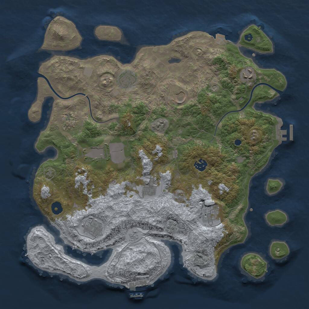 Rust Map: Procedural Map, Size: 3850, Seed: 31492344, 16 Monuments