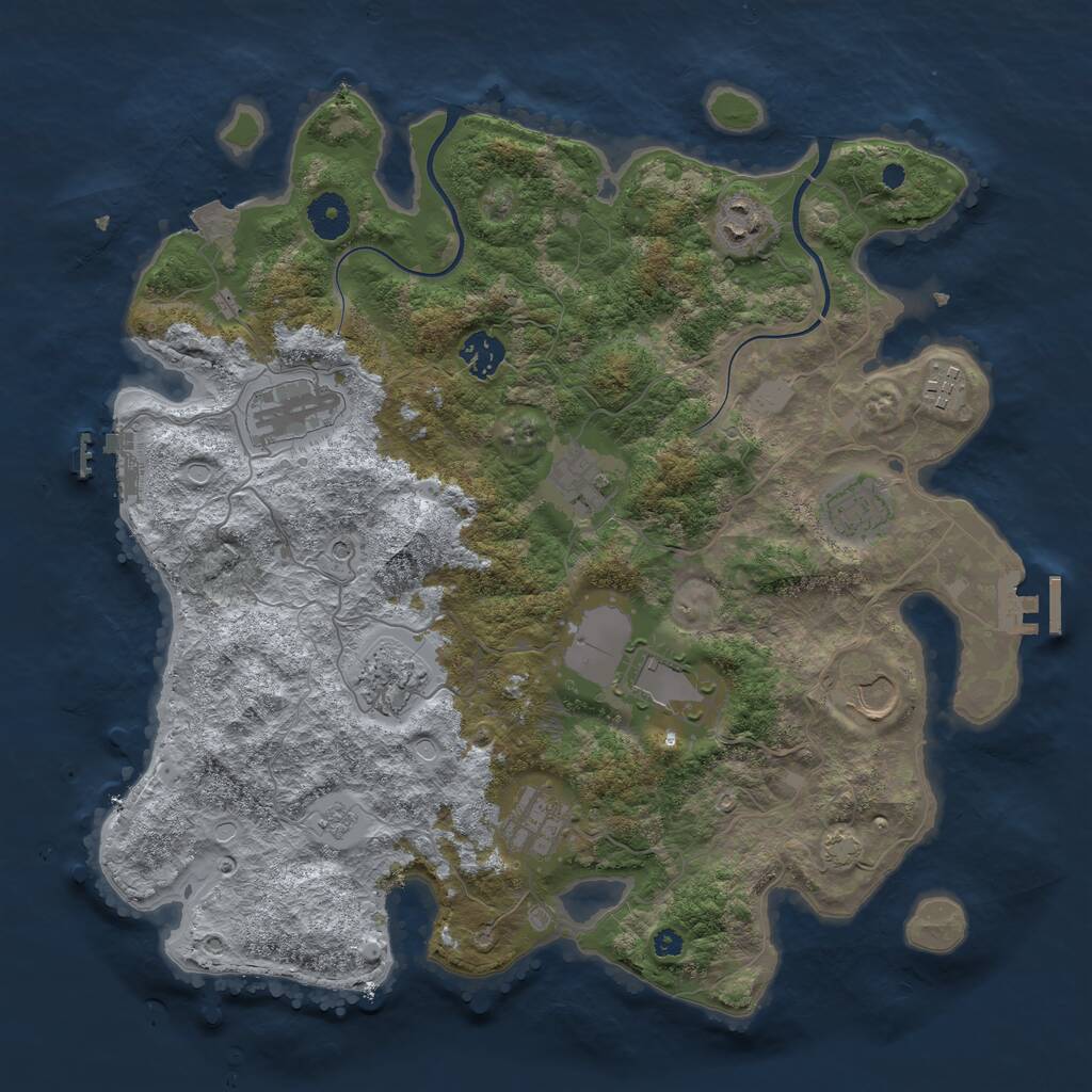 Rust Map: Procedural Map, Size: 3750, Seed: 2145175291, 16 Monuments