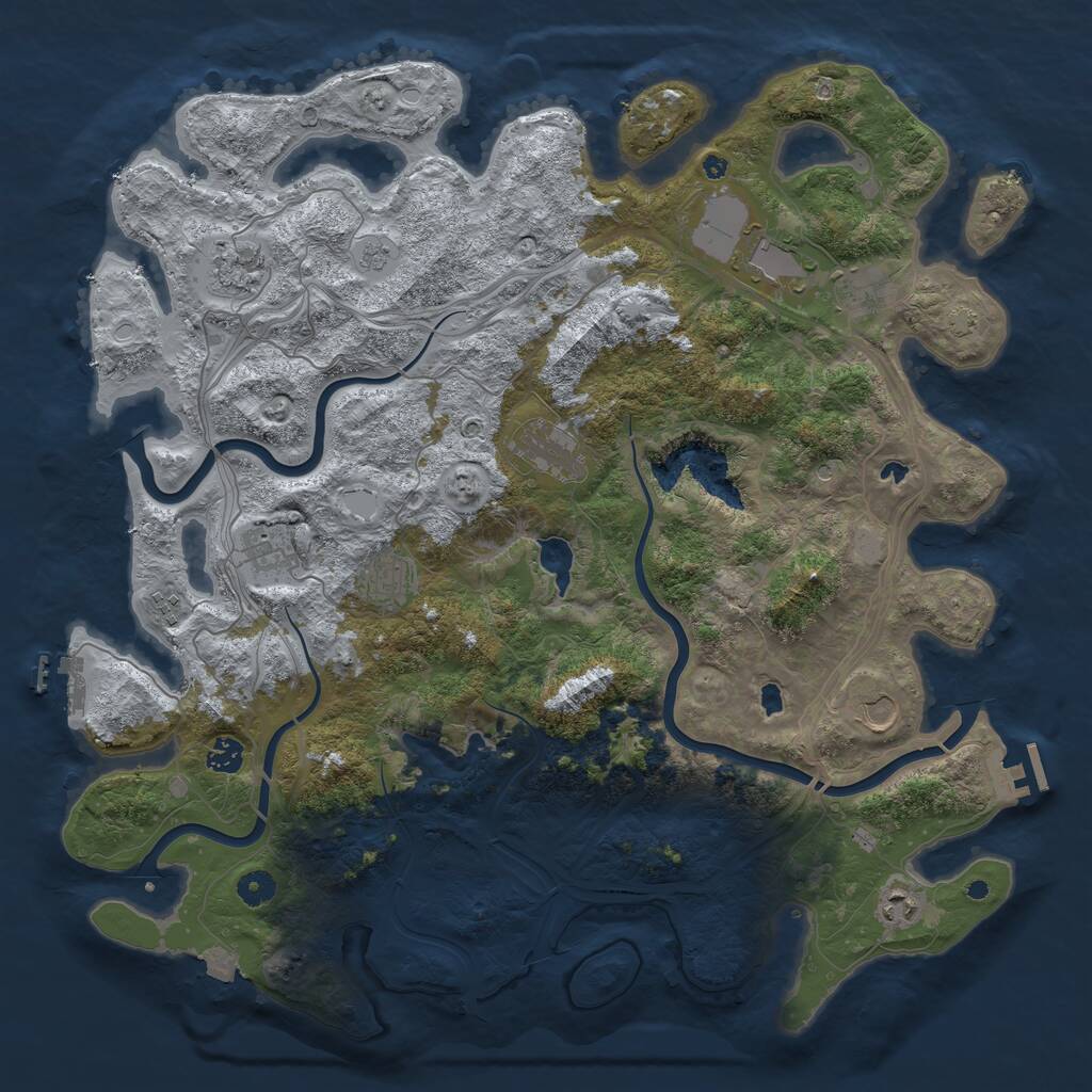 Rust Map: Procedural Map, Size: 4500, Seed: 2107618676, 16 Monuments